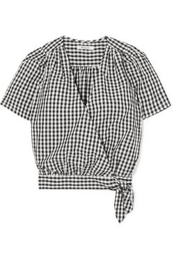 Madewell - Gingham Cotton-poplin Wrap Top - Black