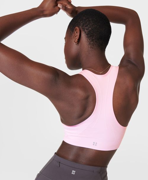 Sweaty Betty Stamina Workout Bra In Pink Easy Leopard Jacquard