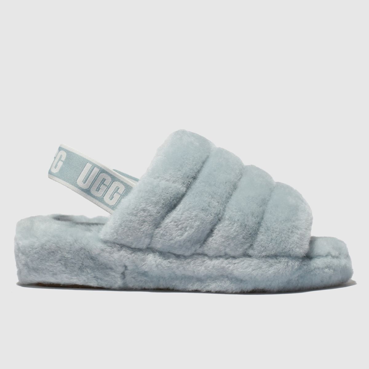 blue fluffy ugg slides