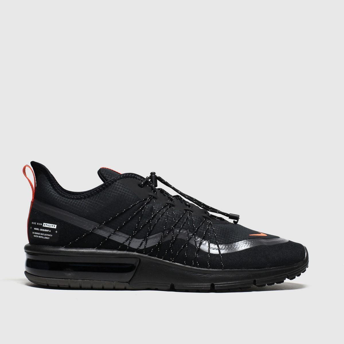 black & orange air max sequent 4 shield trainers