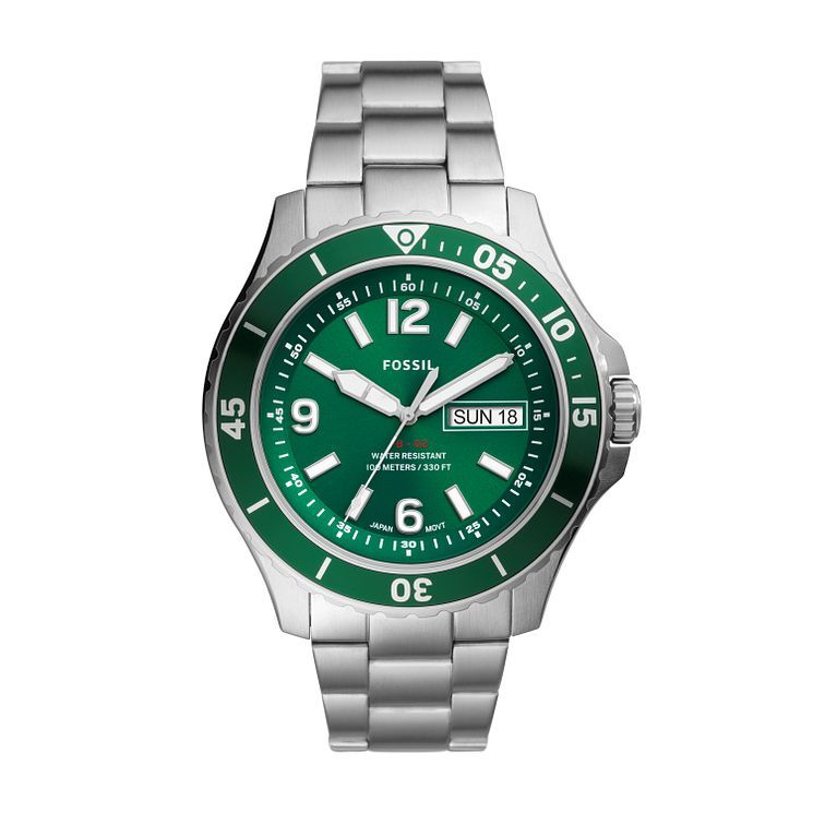 Fossil Men s FB 02 Green Dial Stainless Steel Bracelet Watch