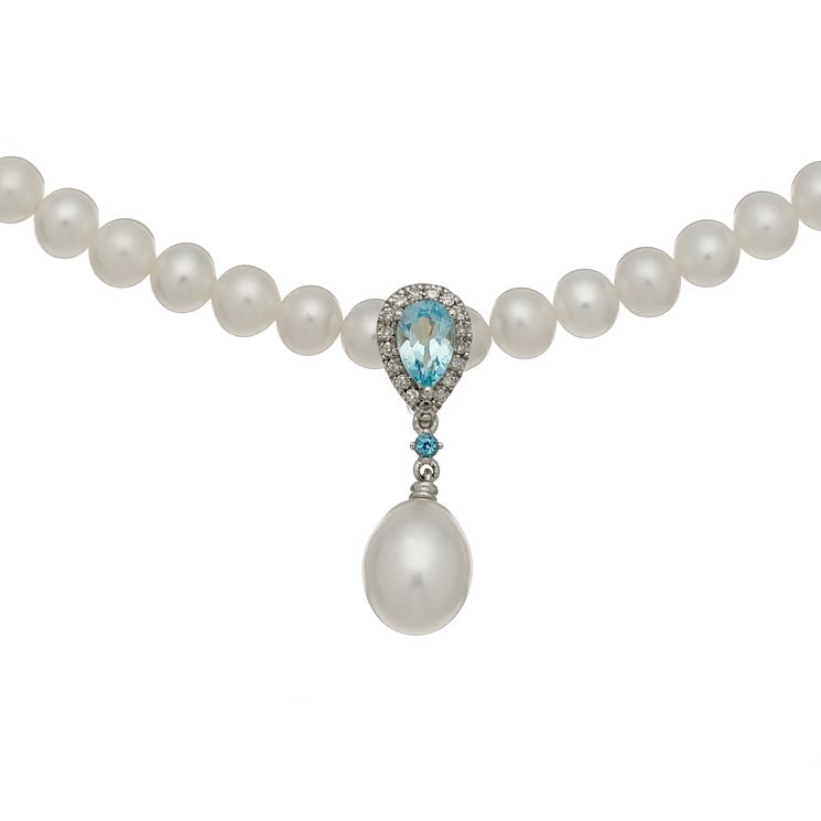 9ct White Gold Pearl Diamond \u0026 Sapphire 