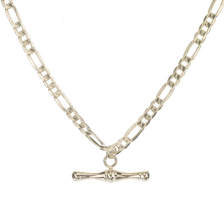 9ct Gold 18 Inch Figaro T-bar Necklace 
