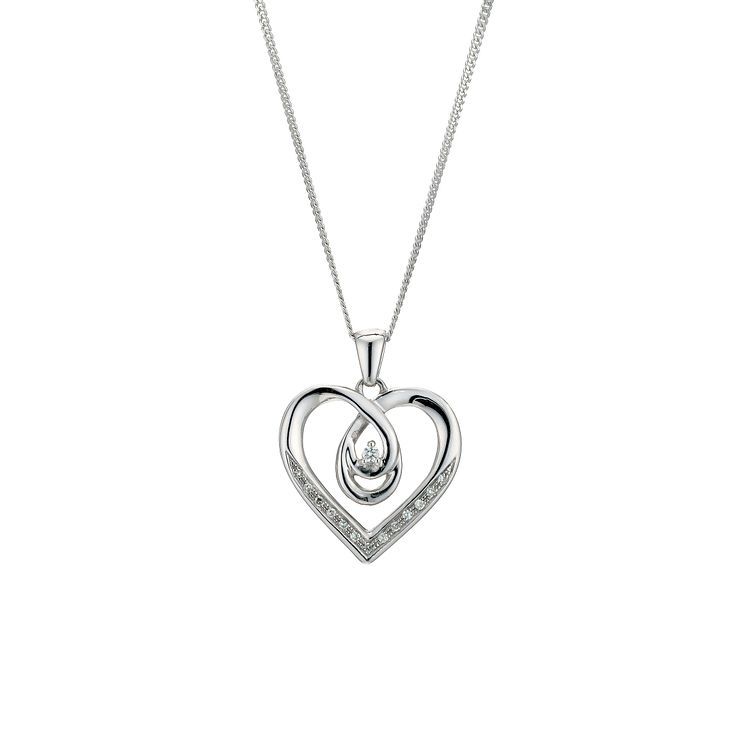 Vera Wang Silver Sapphire 0.09ct Diamond Heart Pendant | Ernest Jones