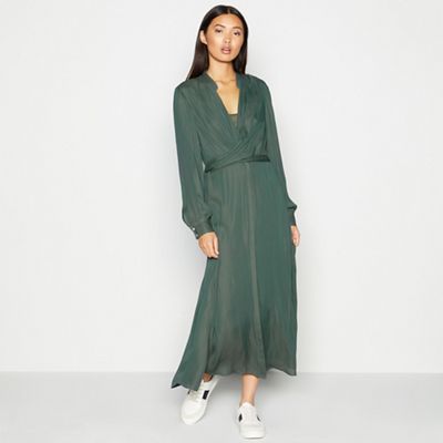 KLEY Khaki Soft Tie-Front Maxi Dress 