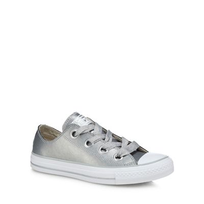 converse silver leather trainers