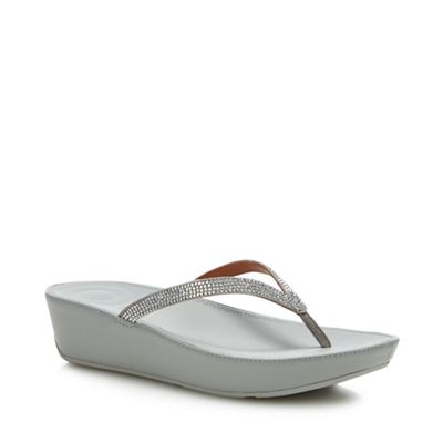 FitFlop Silver Crystal Embellished Linny Flip Flops 6 Flip