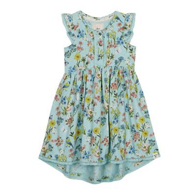 Mantaray Girls Bright Turquoise Floral Print Dress age 13 14