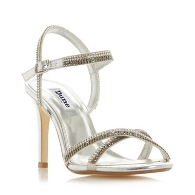 Dune Silver 'Magdalena' mid stiletto heel ankle strap sandals - 8 - Sandals  | Compare | Highcross Shopping Centre Leicester