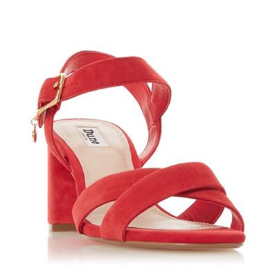 Dune Red Suede Megz Mid Block Heel Sandals 4 Sandals