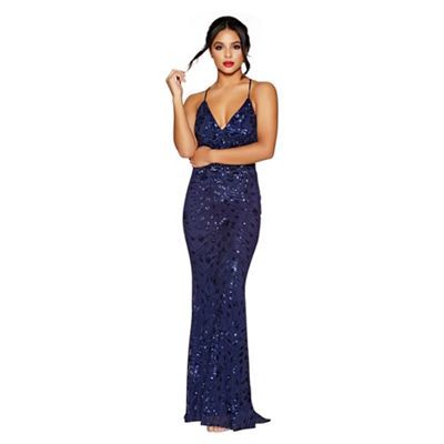 navy sequin fishtail maxi dress