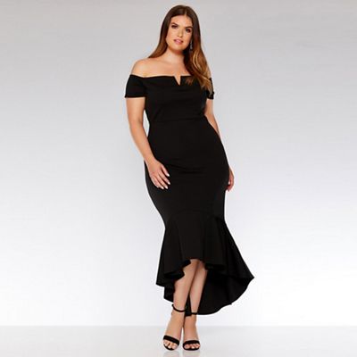 Quiz Curve Black Bardot V Bar Dip Hem Dress 22 Women s