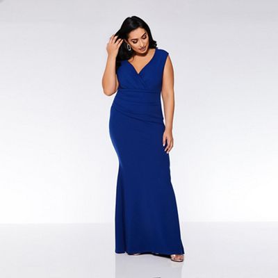quiz navy bardot split maxi dress