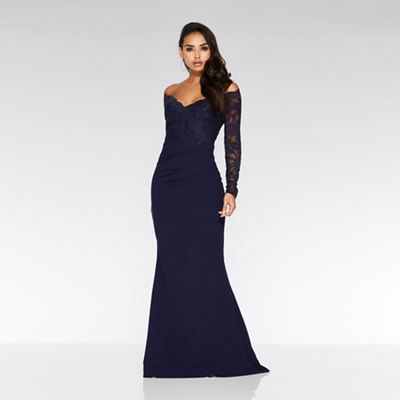 quiz navy bardot split maxi dress