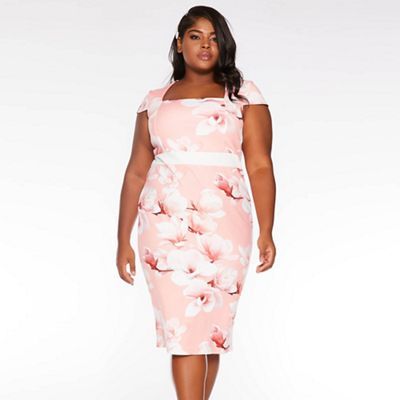Quiz Curve Coral Floral Print Cap Sleeves Midi Dress - 26 - Women's -  Dresses - pink | Compare | Highcross Shopping Centre Leicester
