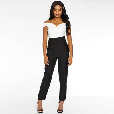 petite black high waisted trousers