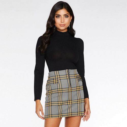 Quiz Black and Yellow Check Zip Front Mini Skirt - 14 - Women's - Skirts |  Compare | The Oracle Reading