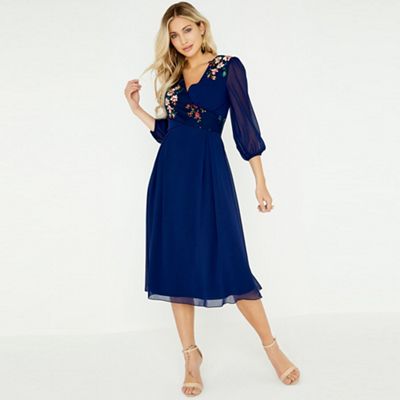 little mistress tara navy floral embroidery midi dress