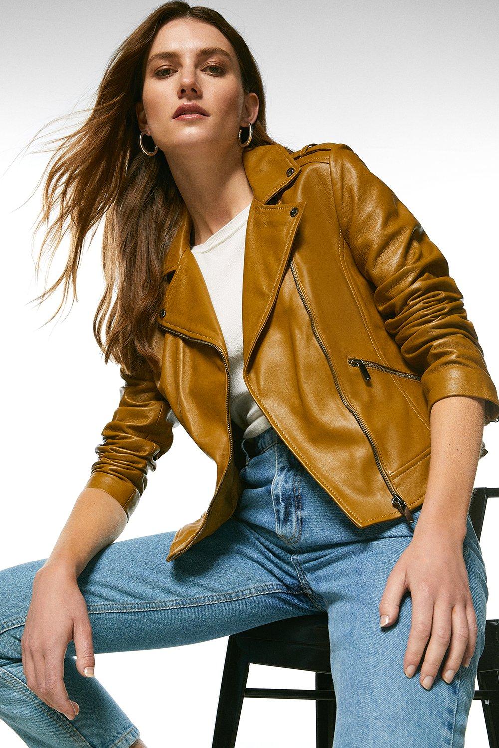 Karen millen yellow leather clearance jacket