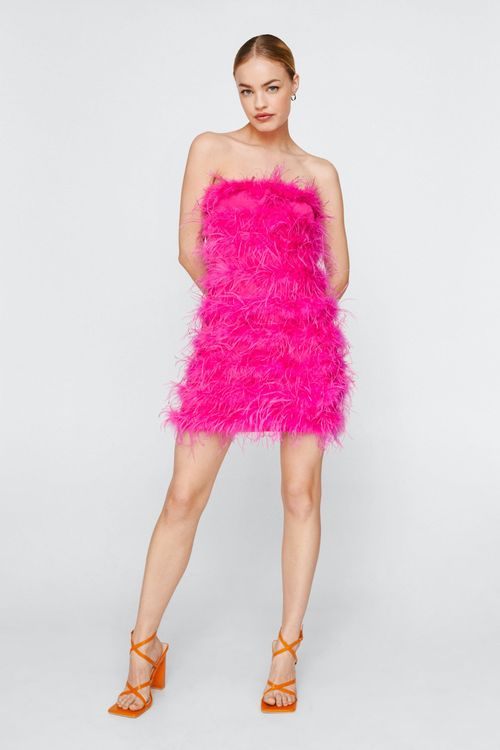 Feather Bandeau Mini Dress