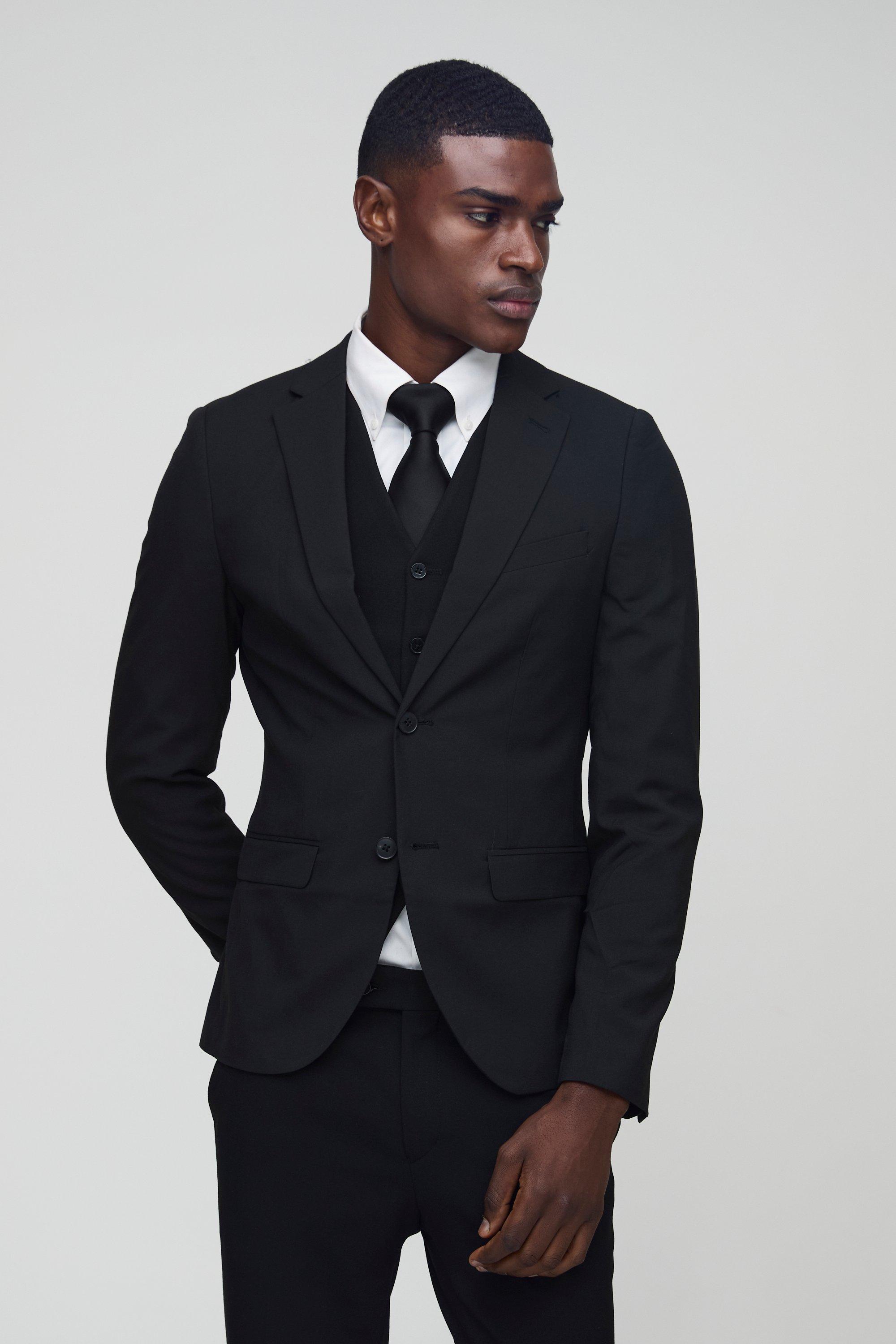 Mens Black Super Skinny Single Breasted Suit Jacket Black