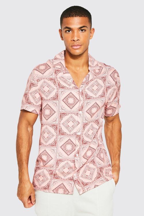 Bandana Print Short Sleeve Revere Shirt