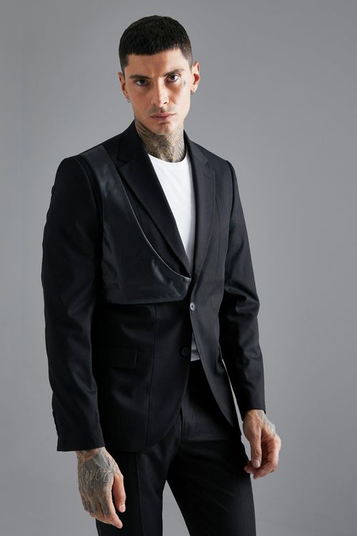 Faux Pu Harness Slim Fit Blazer