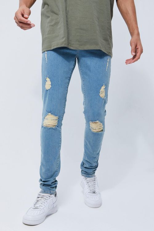 Skinny Stretch Exploded Knee Ripped Jeans