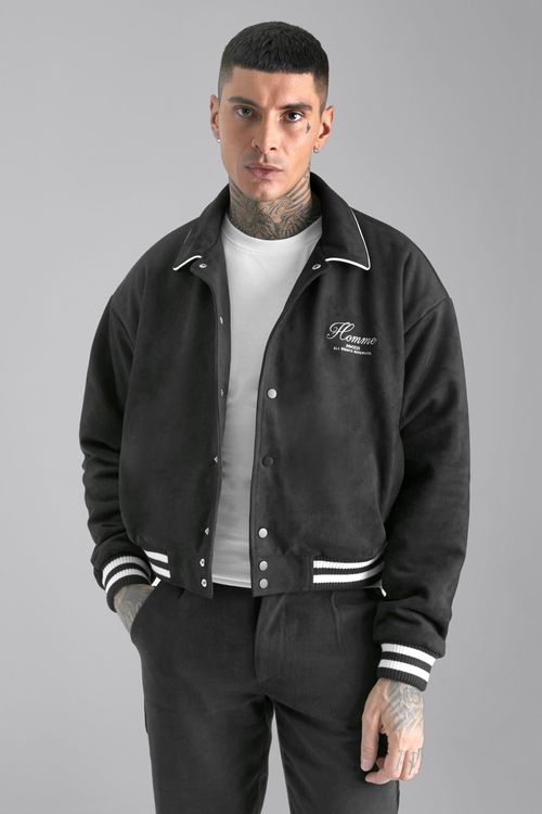 Boxy Melton Varsity Jacket