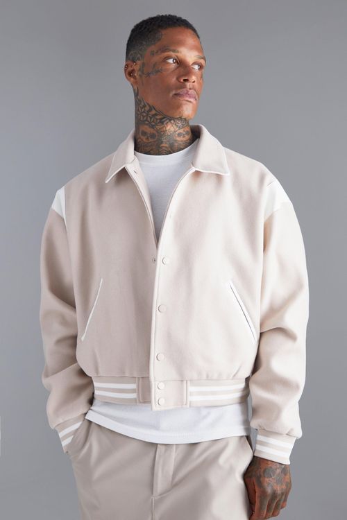 Boxy Melton Varsity Jacket