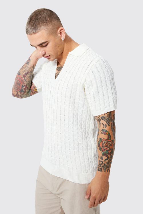 ASOS DESIGN knitted ribbed polo shirt in white