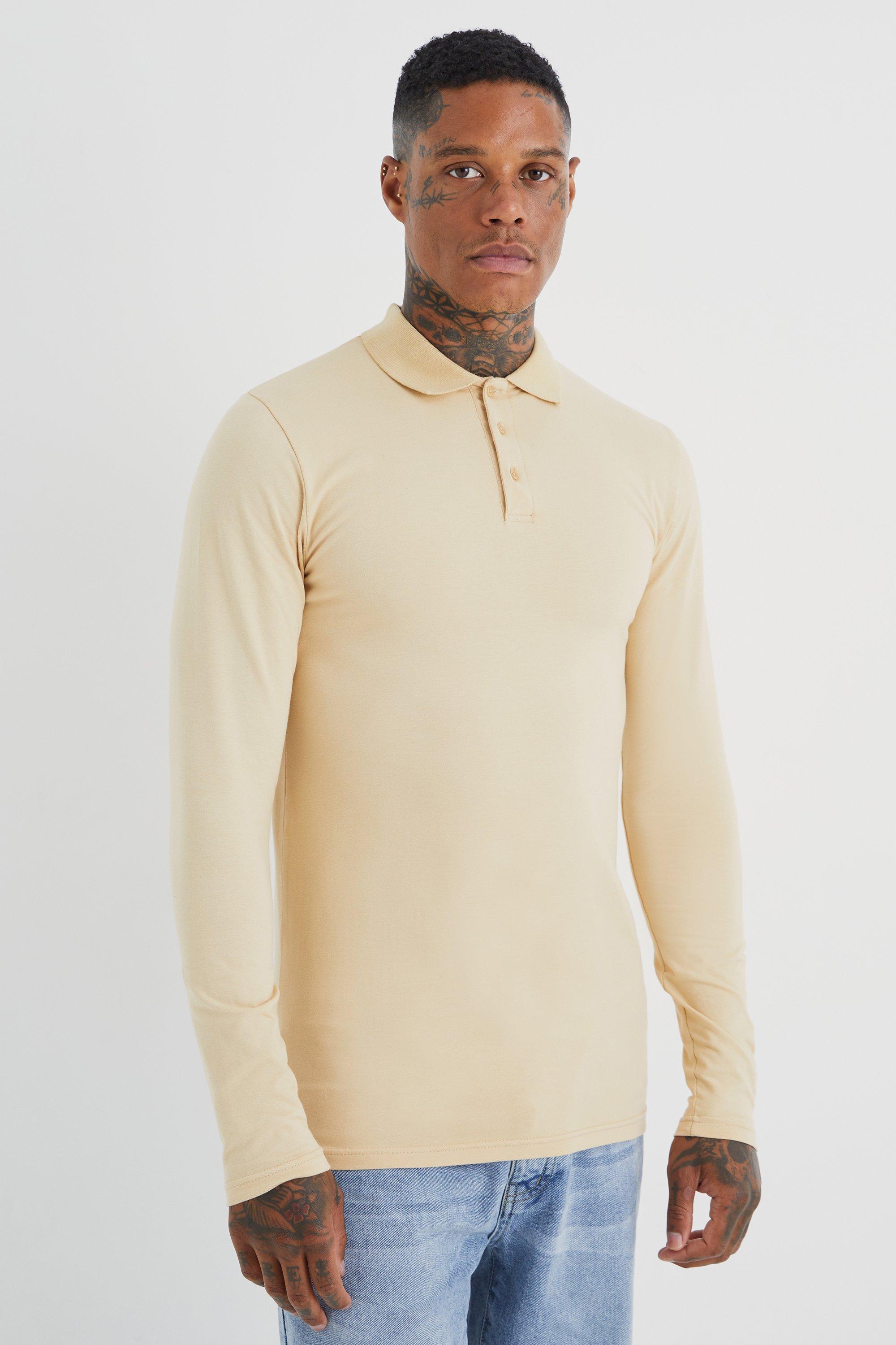 Mens beige clearance long sleeve polo