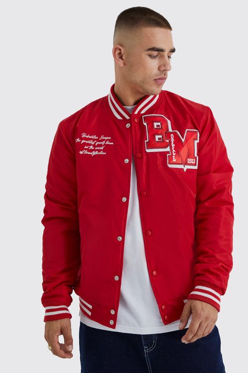 Mens Red Nylon Varsity Jacket...