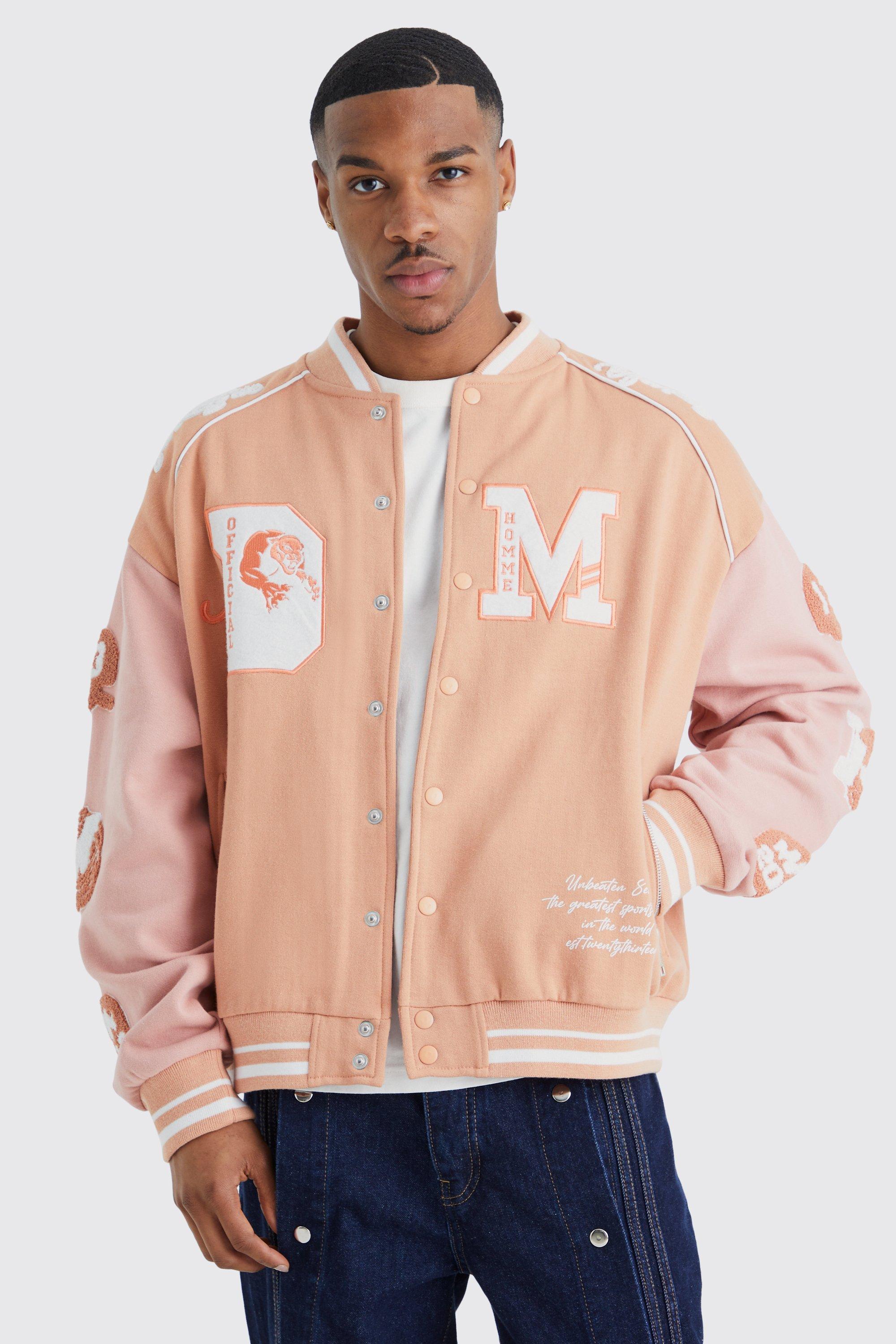 Mens pink hotsell varsity jacket