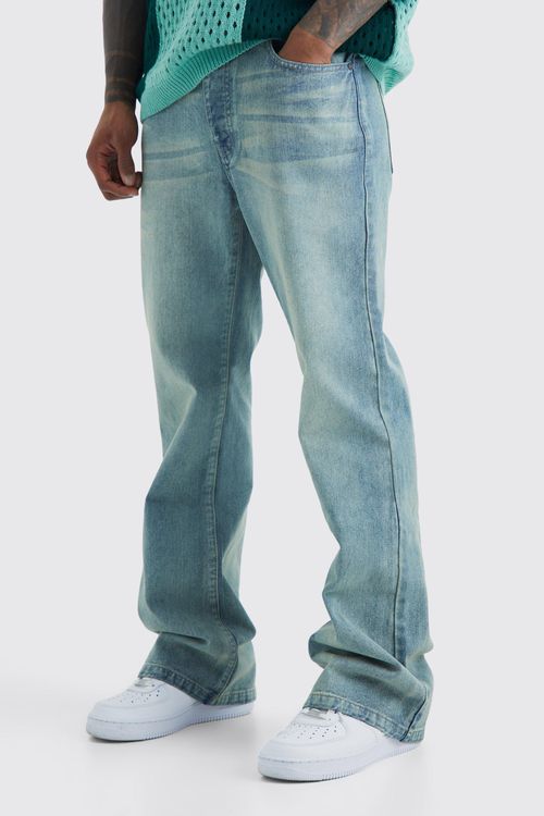 Relaxed Rigid Flare Frayed Jeans