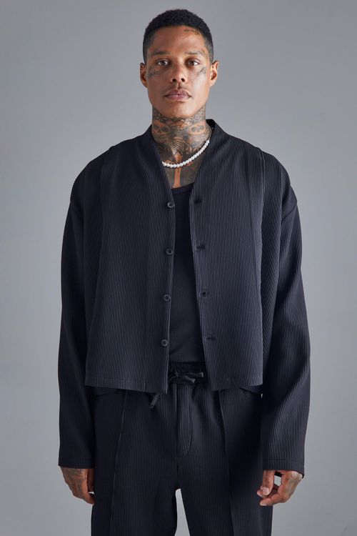 Mens Black Pleated Longsleeve...