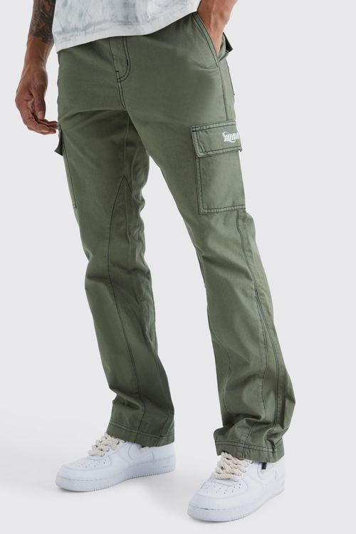 Contrast Skinny Stacked Flared Cargo Pants - Camouflage