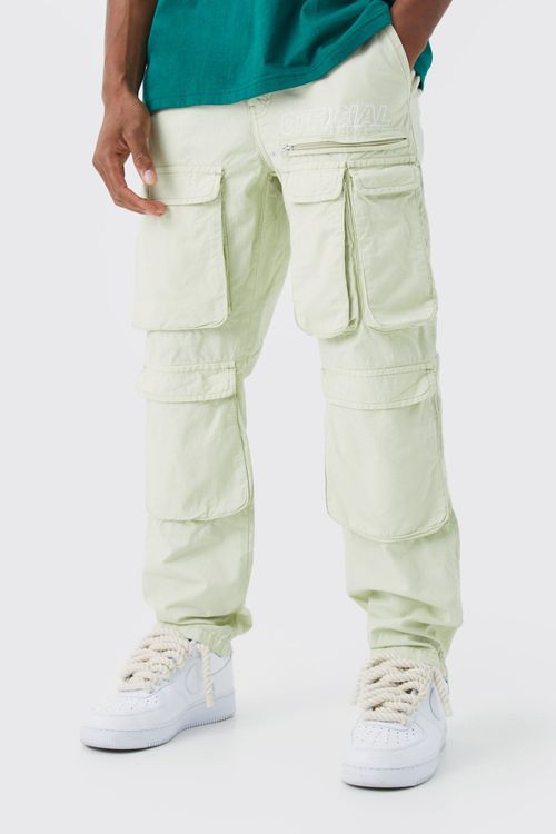 Straight Leg Multi Zip Ripstop Cargo Trouser With Woven Tab
