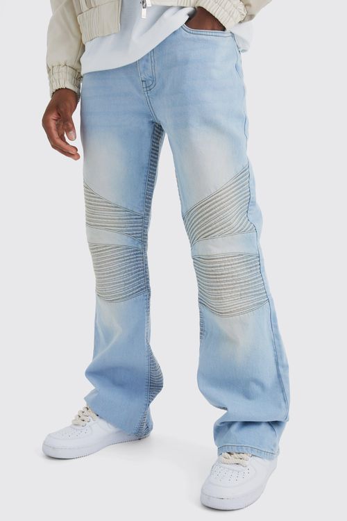 Men's Baggy Flare Jeans With Panel Insert - Blue - 32R, Blue