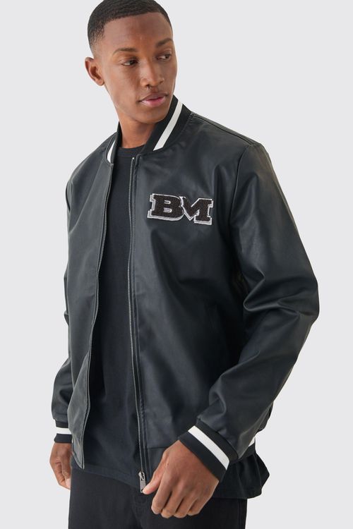 Mens Black Pu Badge Varsity...