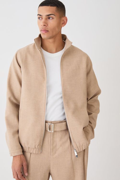 Mens Beige Textured Zip Up...