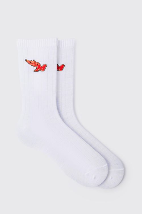 Mens White Man Flames Socks,...