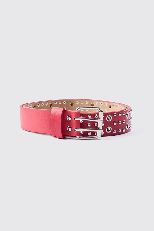 Mens Red Studded Silver...