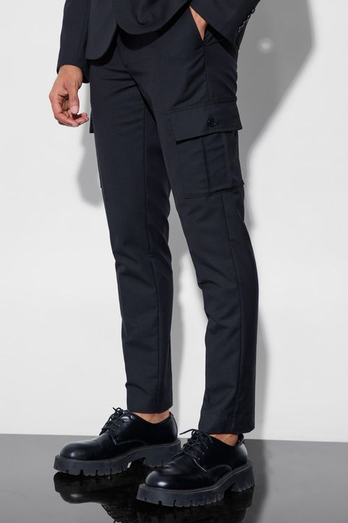 Mens Black Skinny Fit Cargo...