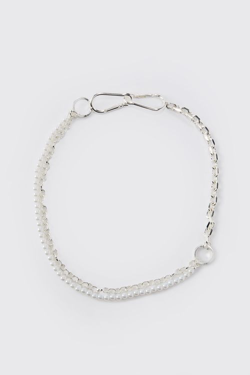 Mens Grey Chunky Pearl Chain...