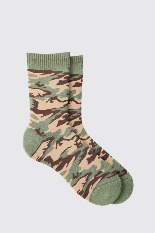 Mens Green Camo Print Socks,...