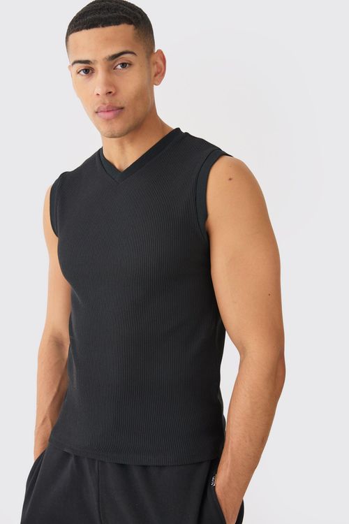 Mens Black Muscle Fit Brushed...