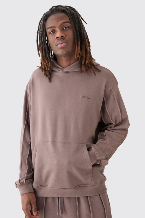 Mens Beige Oversized Raw Seam...