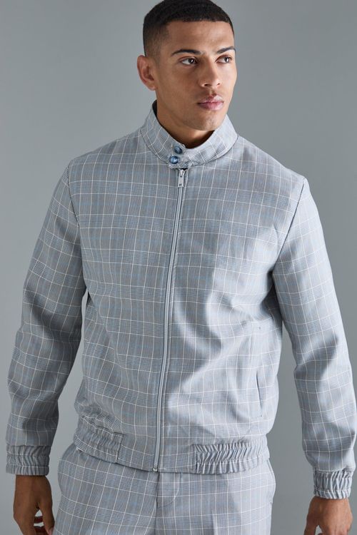 Mens Grey Check High Neck Zip...