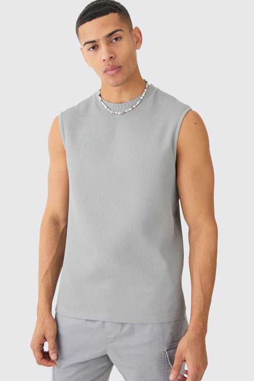 Mens Grey Pleated Sleeveless...